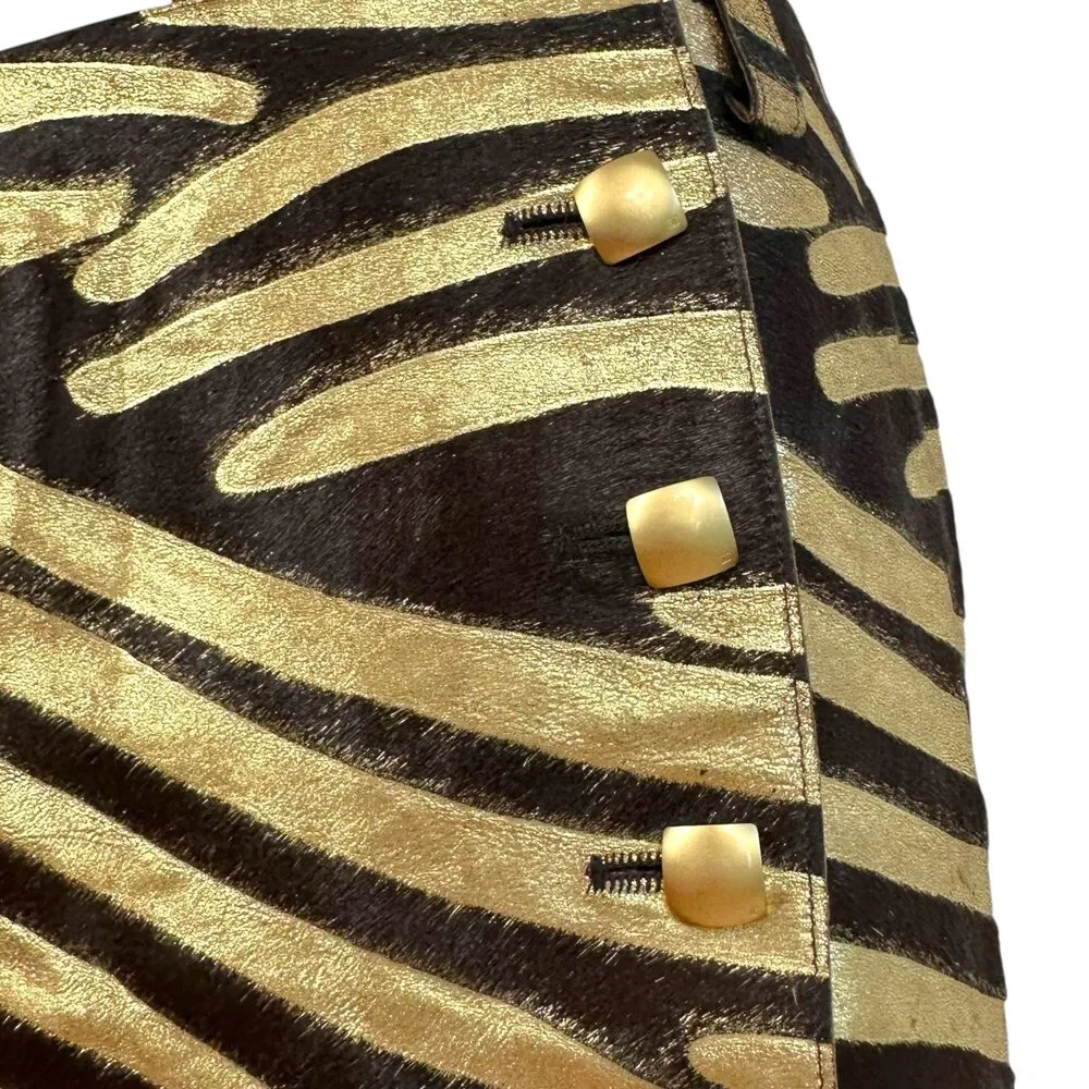 Chanel Cruise 2001 Gold Metallic & Brown Zebra Print Ponyhair Mini Skirt